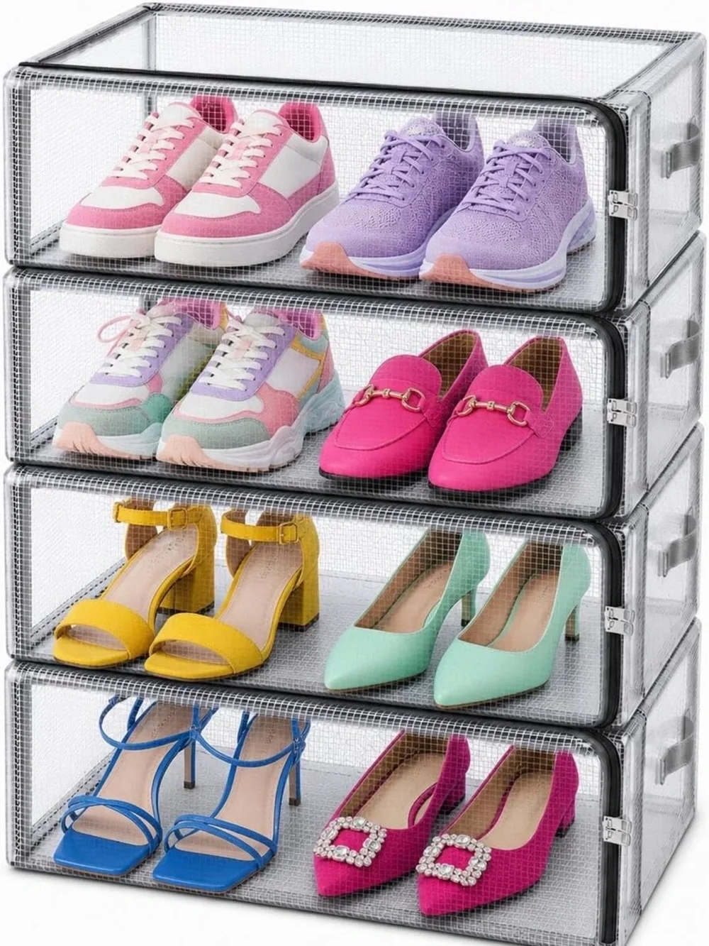 Clear Stackable Shoe Storage Boxes, Set of 4